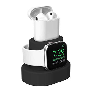 Support-pour-Apple-Watch-et-Airpod-Noir-Silicone-Lateral