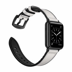 Bracelet Cuir Apple Watch Serie 4 Blanc Noir
